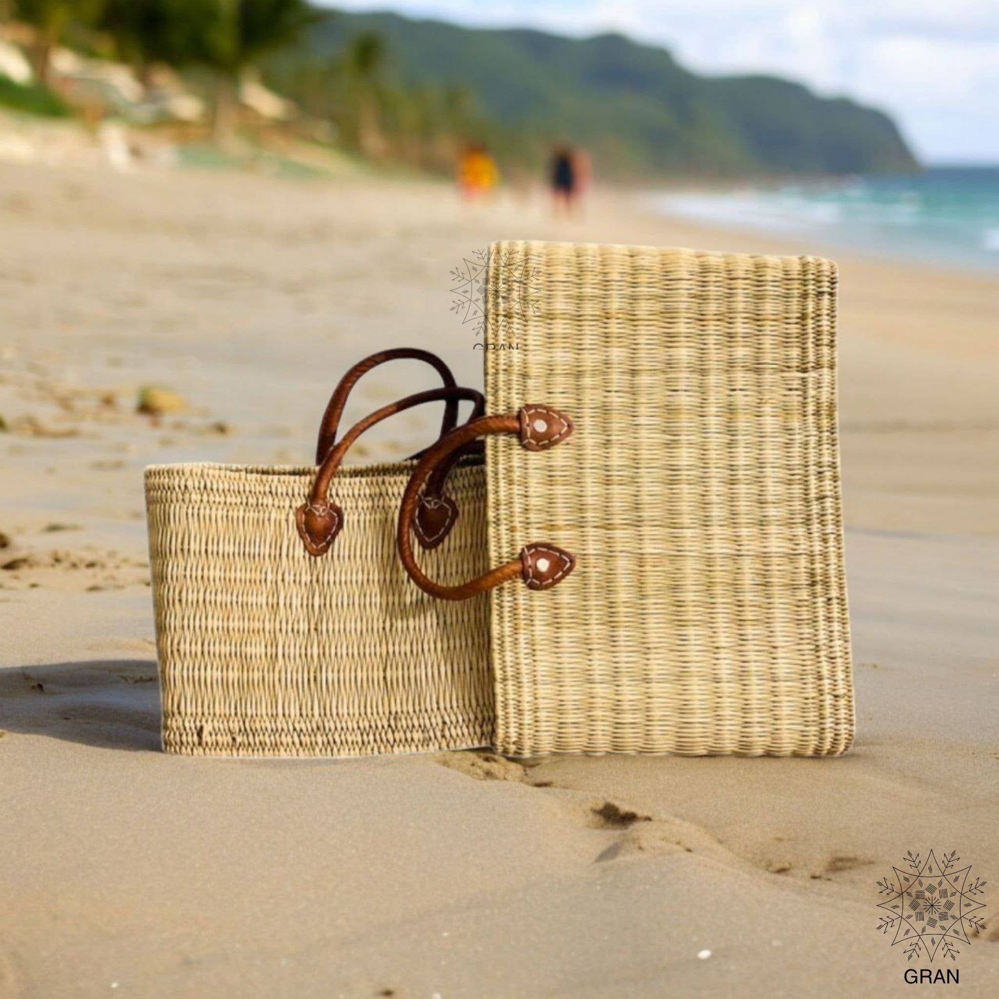 Shopping Basket with Long Leather Handles