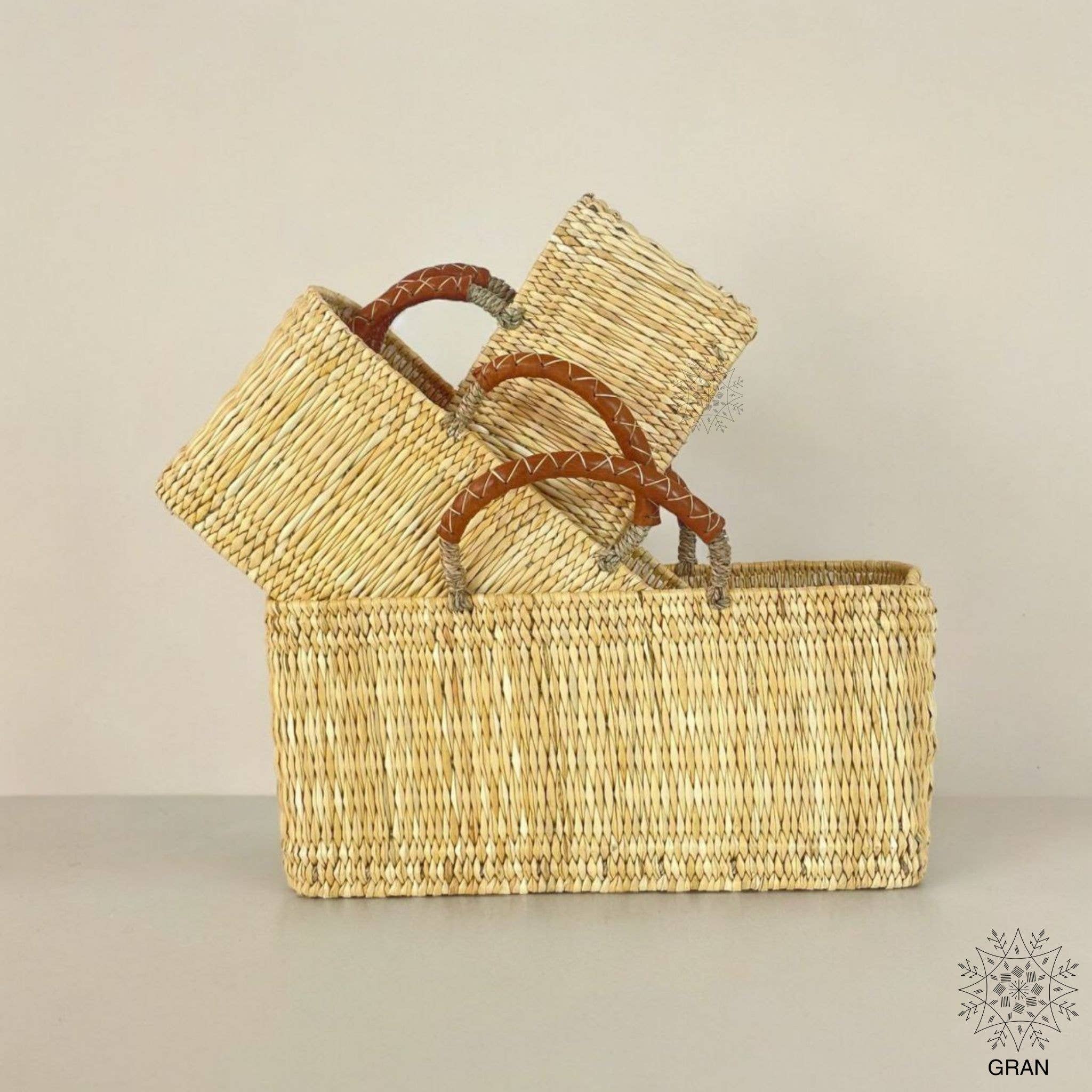 Rectangle Shopping Baskets with Leather Handles