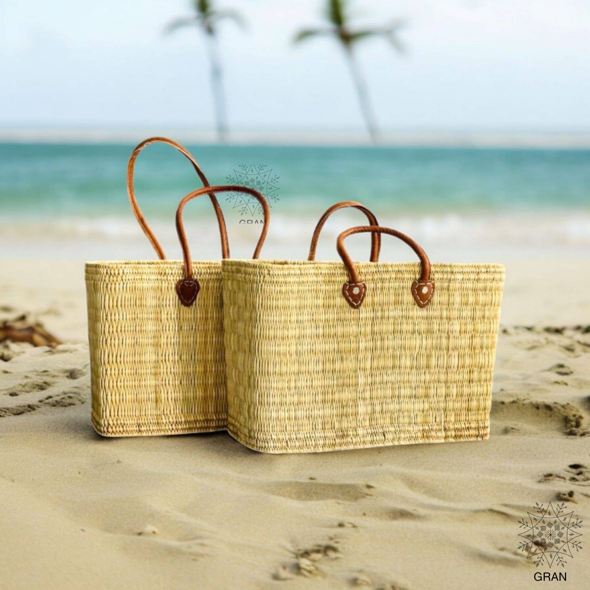 Shopping Basket with Long Leather Handles