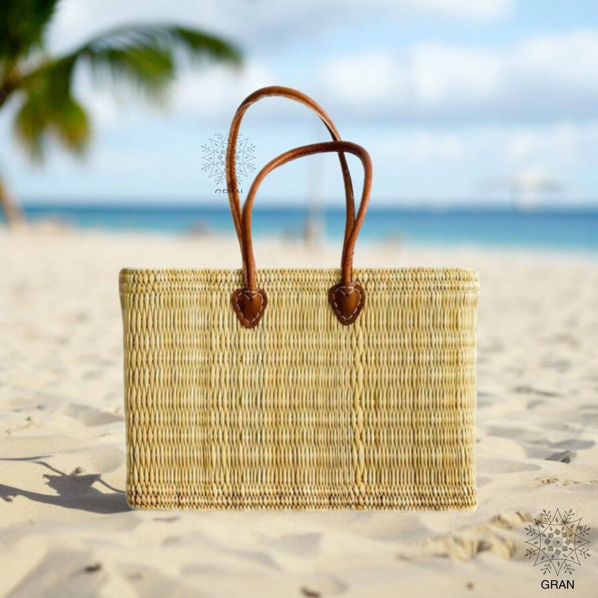 Shopping Basket with Long Leather Handles