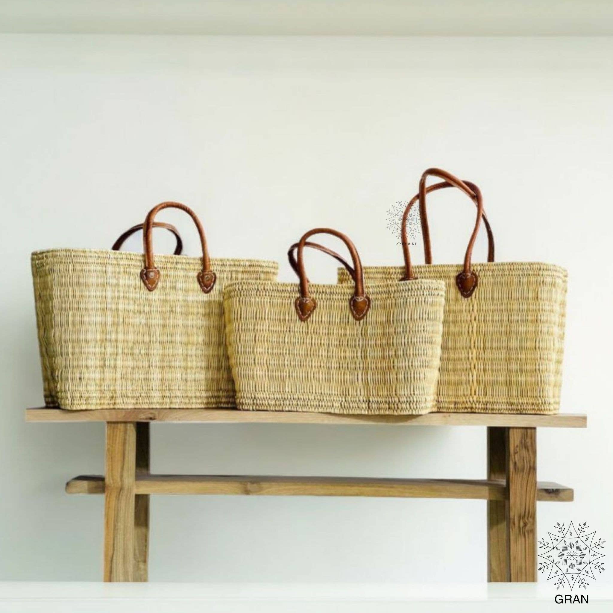 Shopping Basket with Long Leather Handles