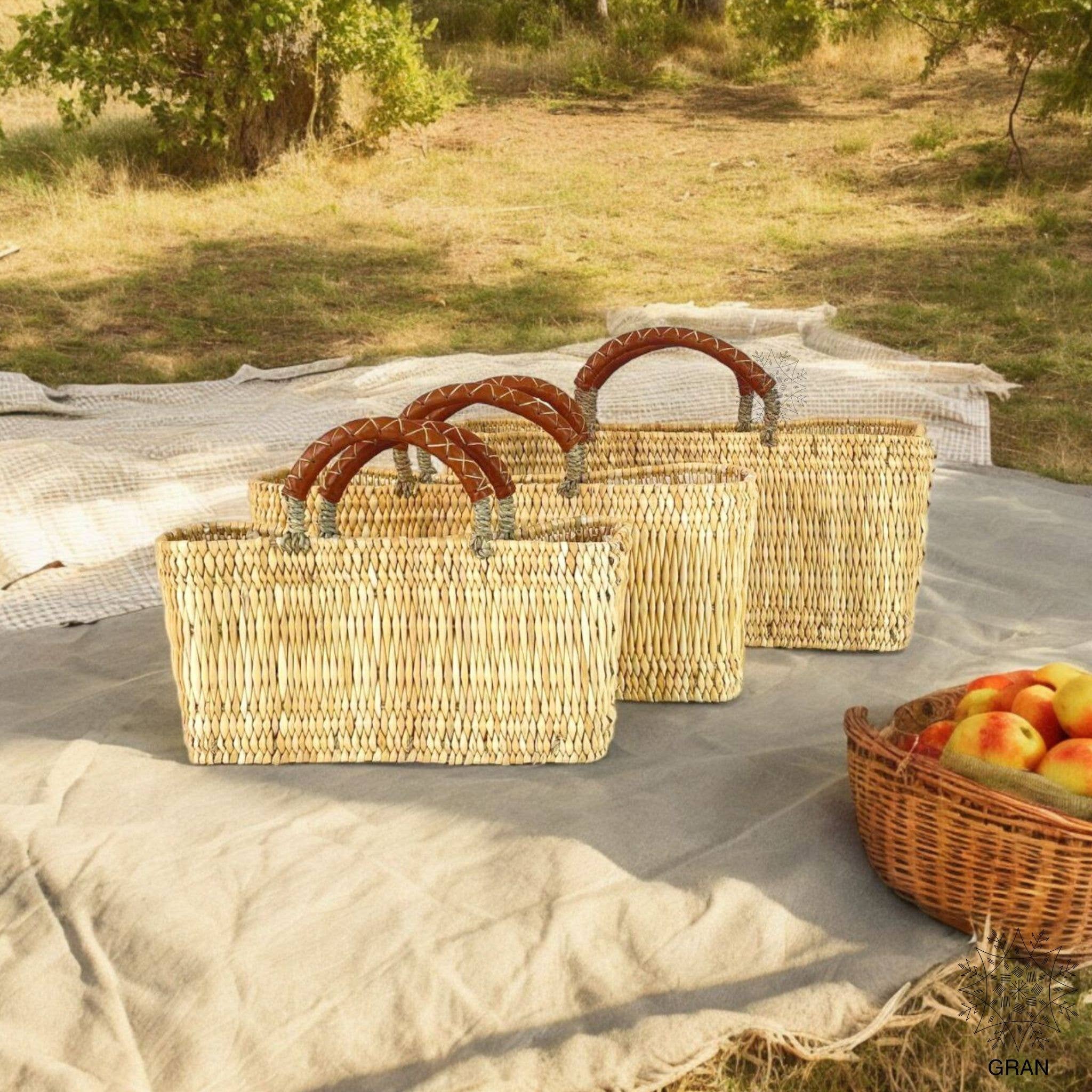 Rectangle Shopping Baskets with Leather Handles